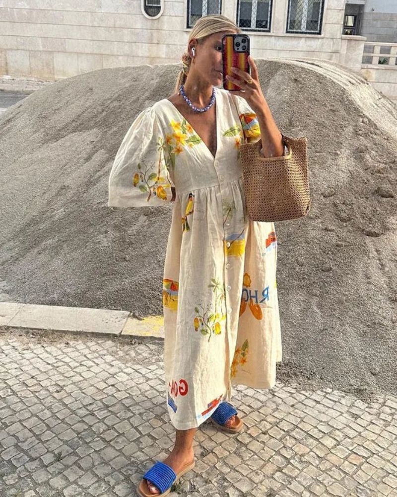 Robe en Lin Imprimée