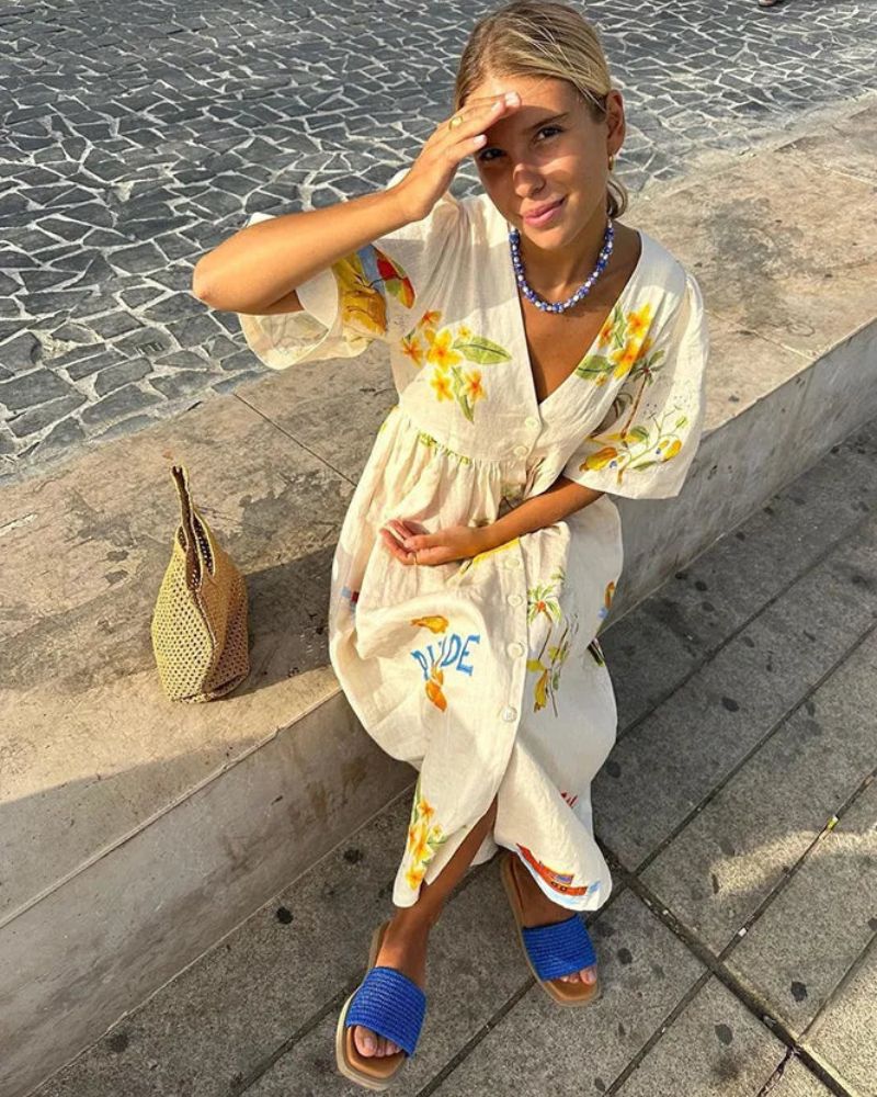 Robe en Lin Imprimée
