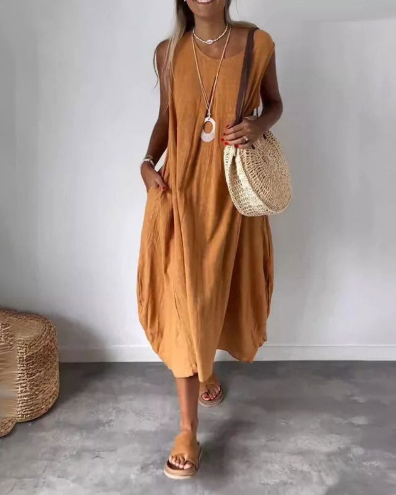 Robe Midi Boho Sans Manches