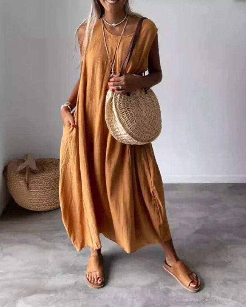 Robe Midi Boho Sans Manches