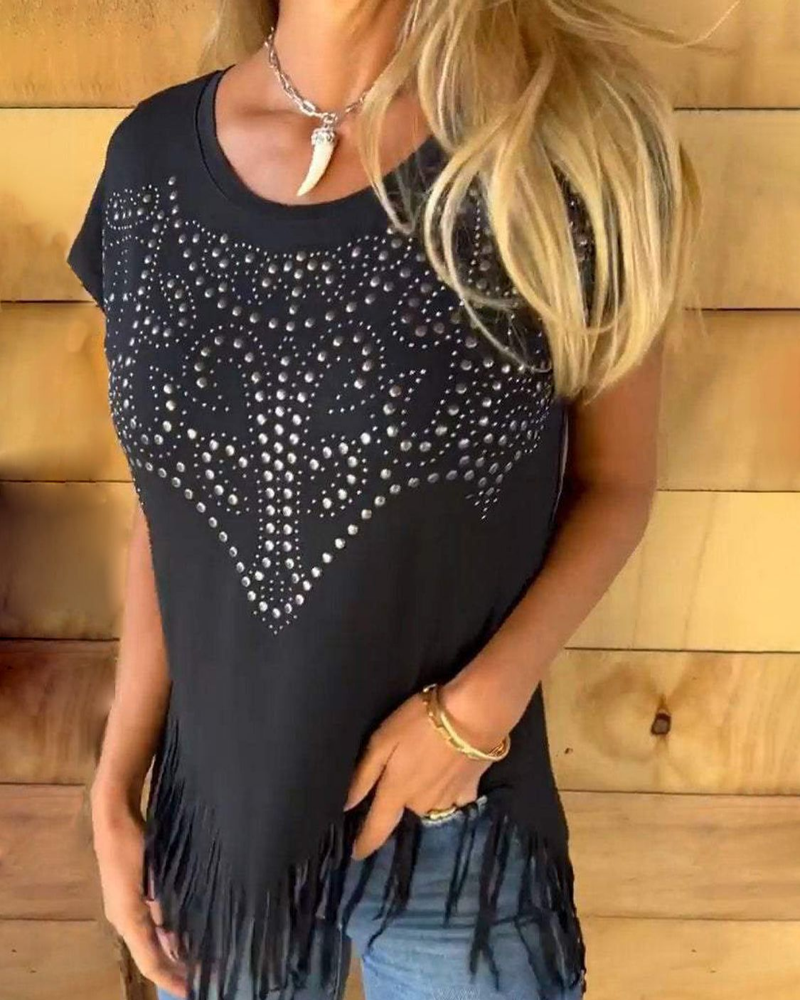 MASOVA – T-SHIRT À FRANGES CLOUTÉES