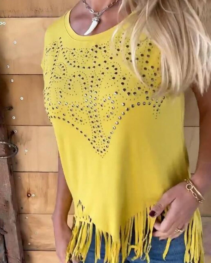 MASOVA – T-SHIRT À FRANGES CLOUTÉES