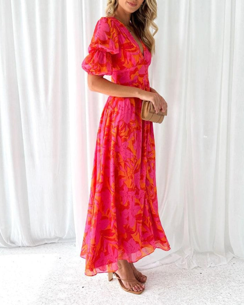 Robe Maxi Fleurie Rouge