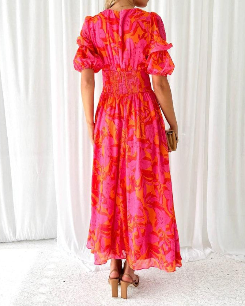 Robe Maxi Fleurie Rouge