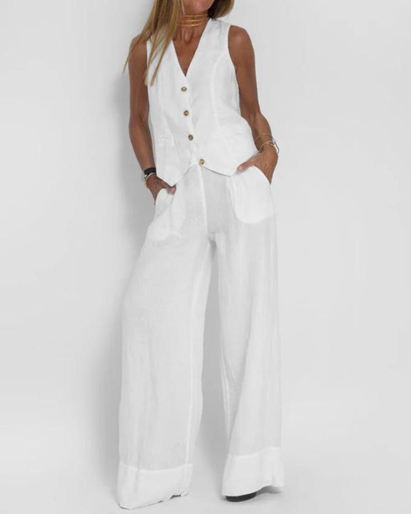 MELIA - Ensemble Chic Sans Manches et Pantalon Large