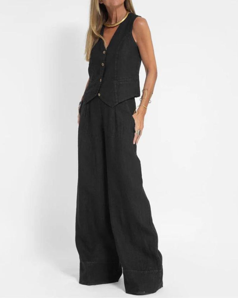 MELIA - Ensemble Chic Sans Manches et Pantalon Large