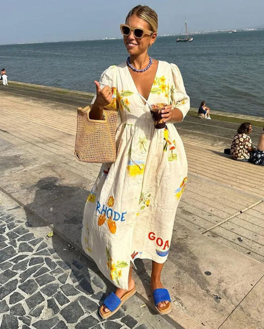 Robe en Lin Imprimée