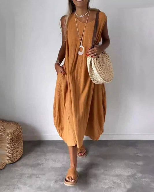 Robe Midi Boho Sans Manches