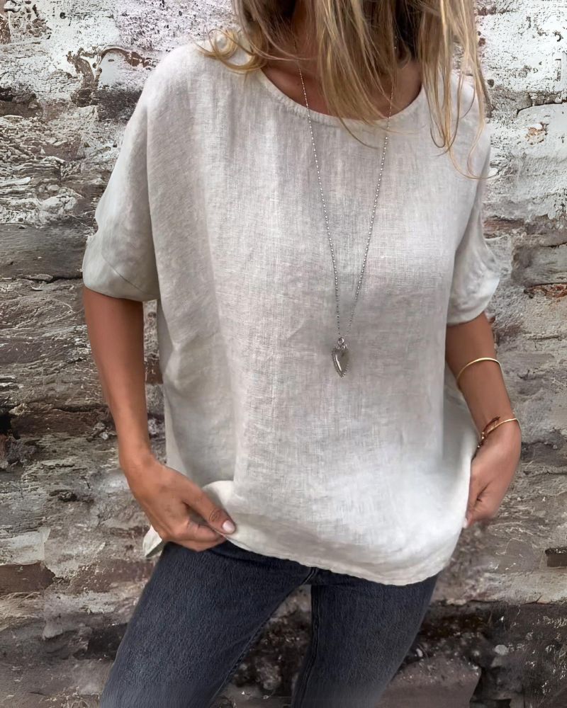 BAUA - T-SHIRT EN COTON ET LIN À COL ROND