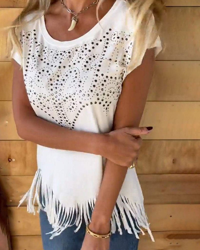 MASOVA – T-SHIRT À FRANGES CLOUTÉES