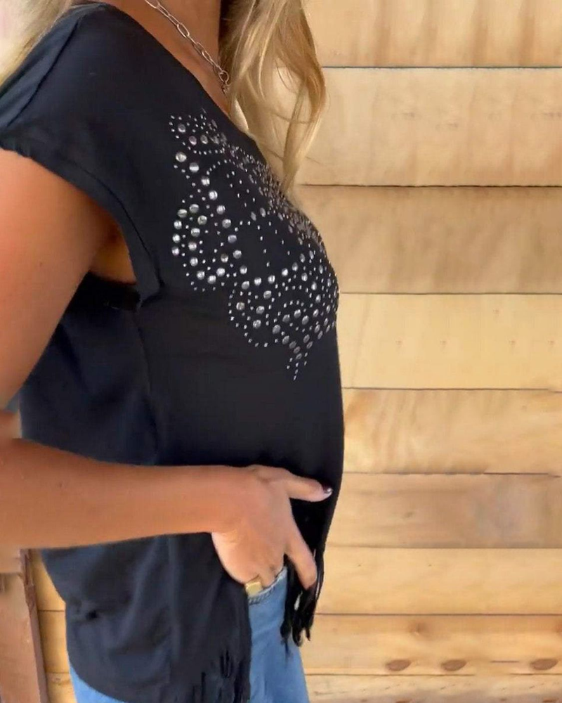 MASOVA – T-SHIRT À FRANGES CLOUTÉES