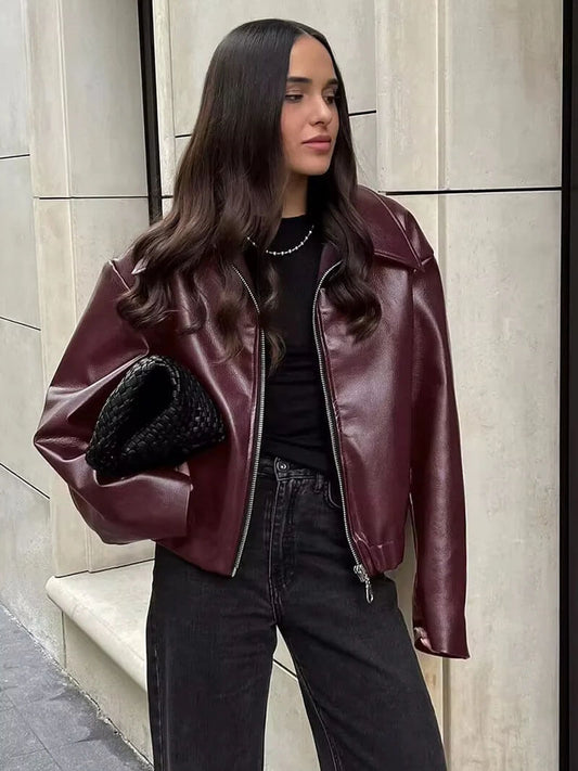 Blouson en Cuir Marron