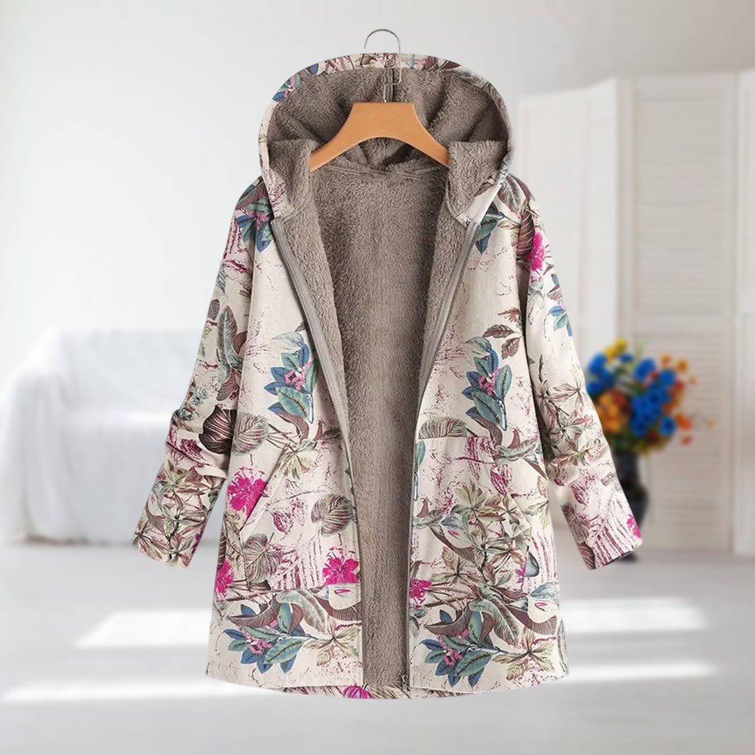 Manteau À Capuche Floral En Polaire Pour Femmes